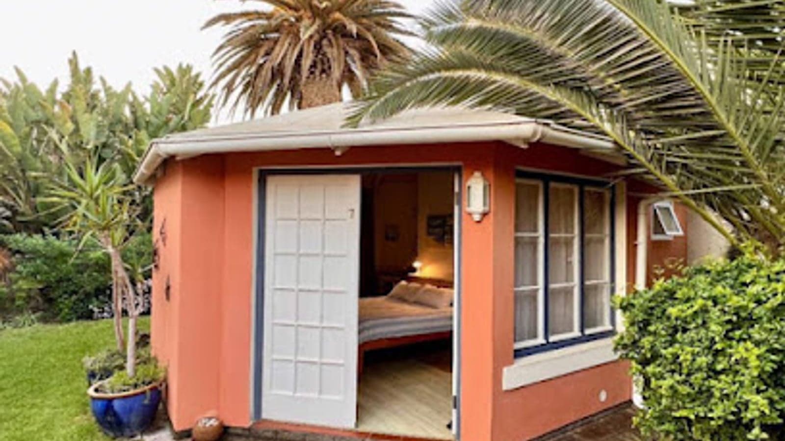 The landscaped garden courtyard at The Secret Garden Guesthouse, Swakopmund