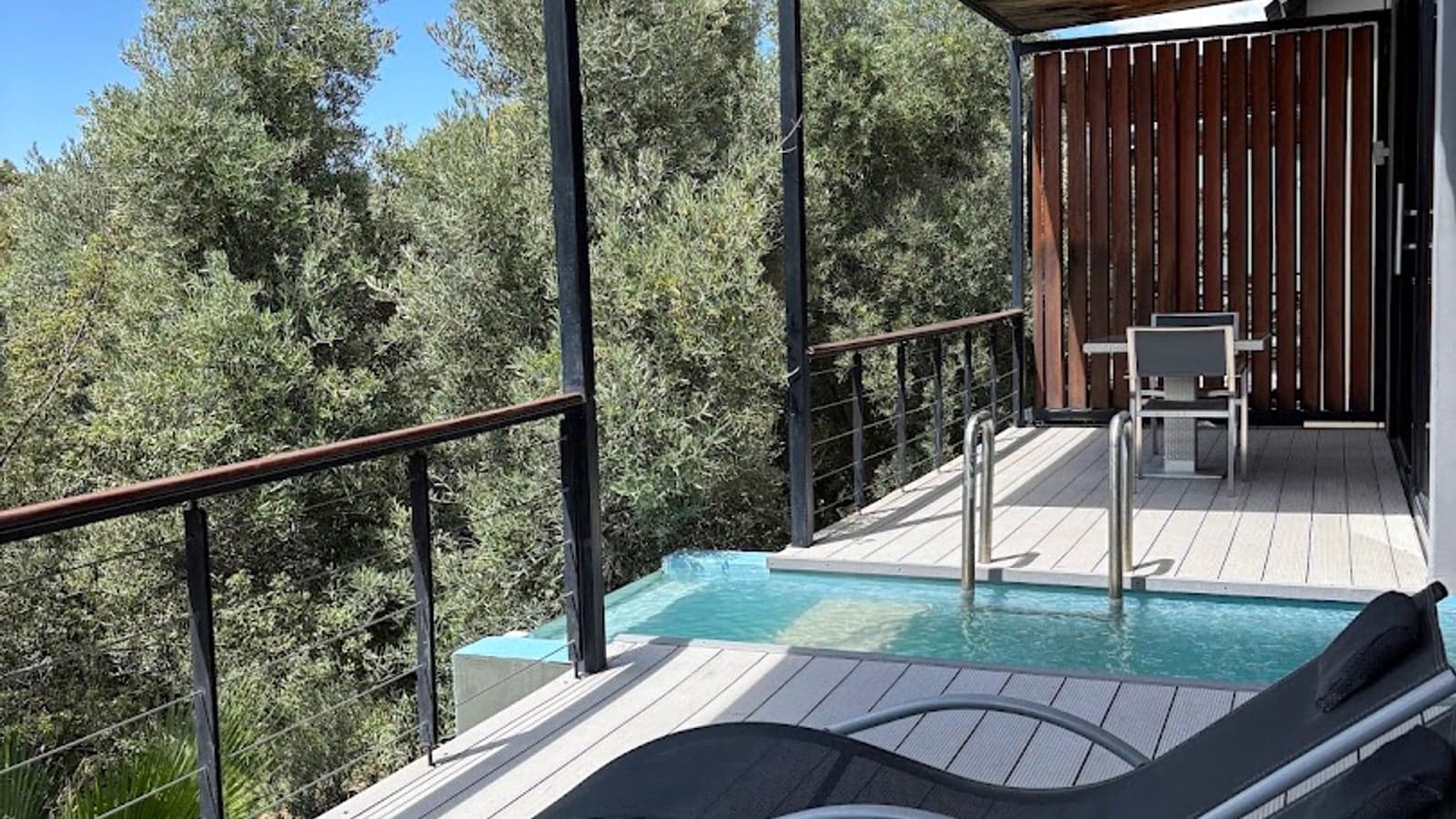A private plunge pool deck among olive trees at The Olive Exclusive