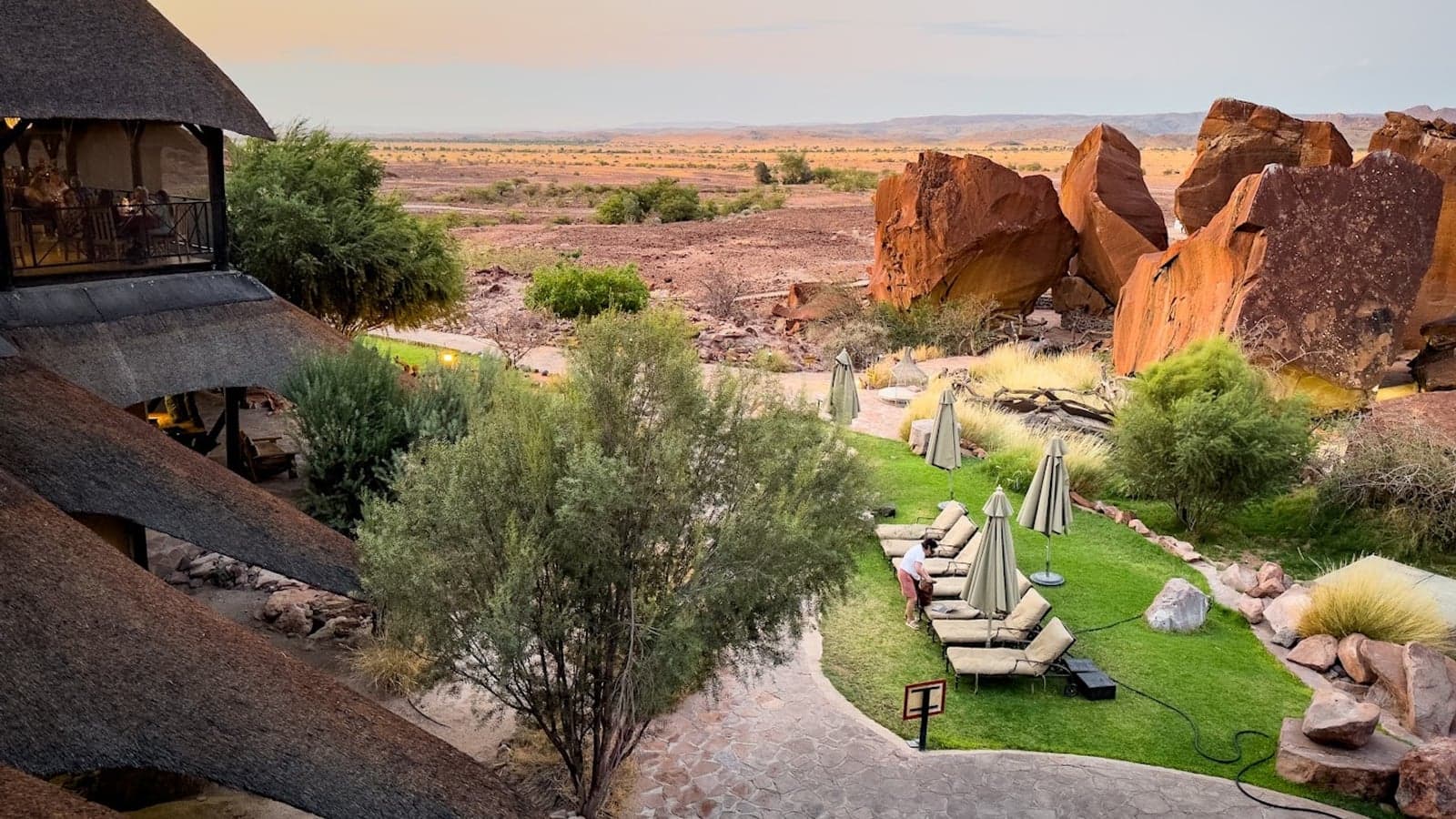 Lodge buildings built into sandstone cliffs at Twyfelfontein Country Lodge, Damaraland