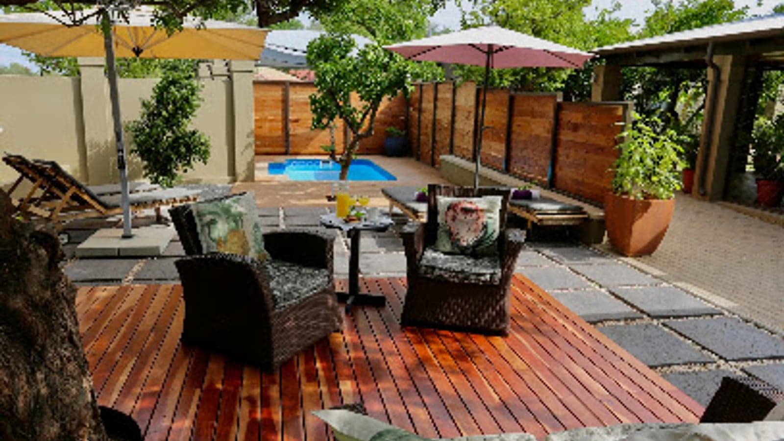 The pool and garden terrace at Villa Violet, Windhoek