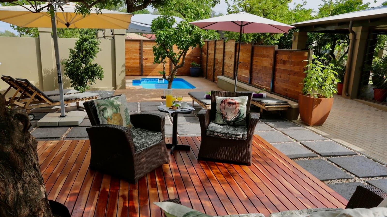 The pool and garden terrace at Villa Violet, Windhoek
